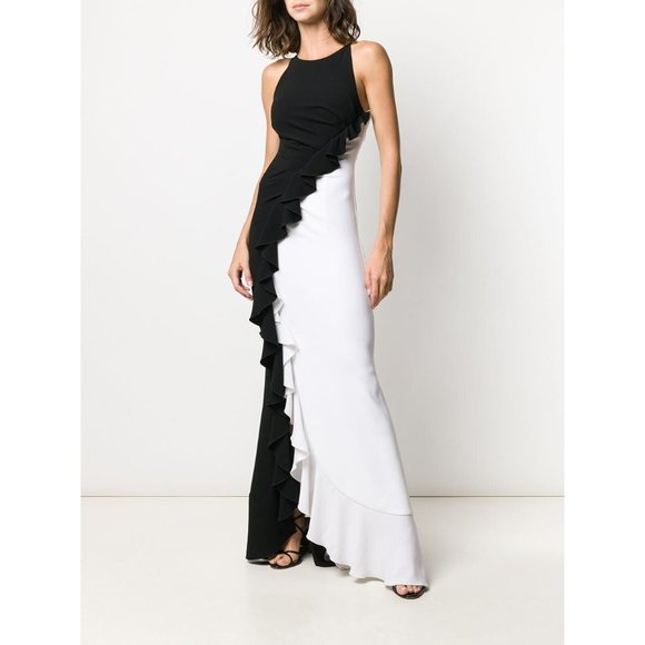 🆕TALBOT RUNHOF Bobbin2 Ruffled ColorBlock Gown Black & White 10 - Picture 2 of 16